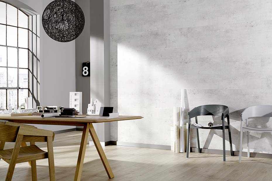 Wand und Decke: Hell Parador Click Board Betonoptik Feinputz HolzLand Beese Unna Dortmund