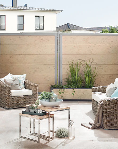 Sichtschutzzaun in Sanddesign von HolzLand Beese in Unna