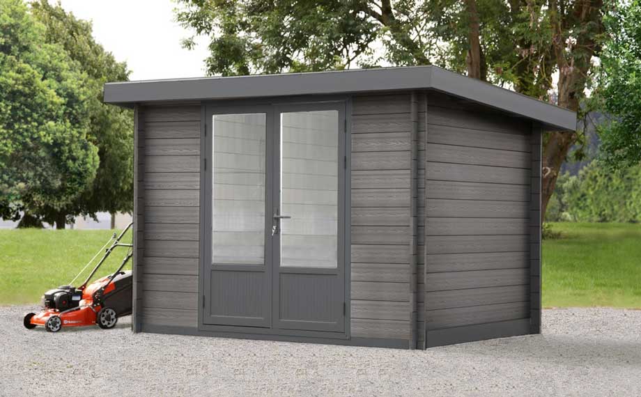 Gerätehaus aus WPC mit Doppeltür aus Aluminium von HolzLand Beese in Unna