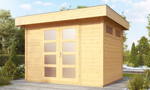 Praktisches Gartenhaus aus Holz mit Flachdach und Doppeltür | HolzLand Beese, Unna Praktisches Gartenhaus aus Holz mit Flachdach und Doppeltür | HolzLand Beese, Unna