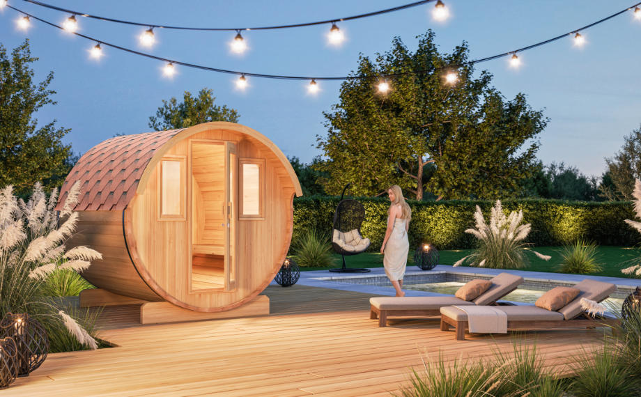 Fasssauna Sofie 2123 neben Pool, HolzLand Beese in Unna