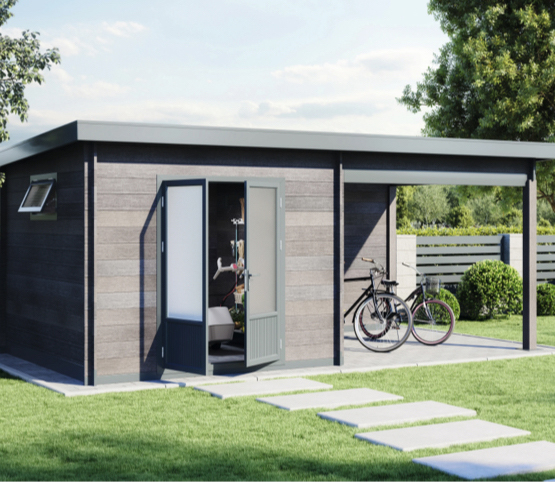Modernes Gartenhaus aus WPC in grau | HolzLand Beese in Unna Modernes Gartenhaus aus WPC in grau | HolzLand Beese in Unna