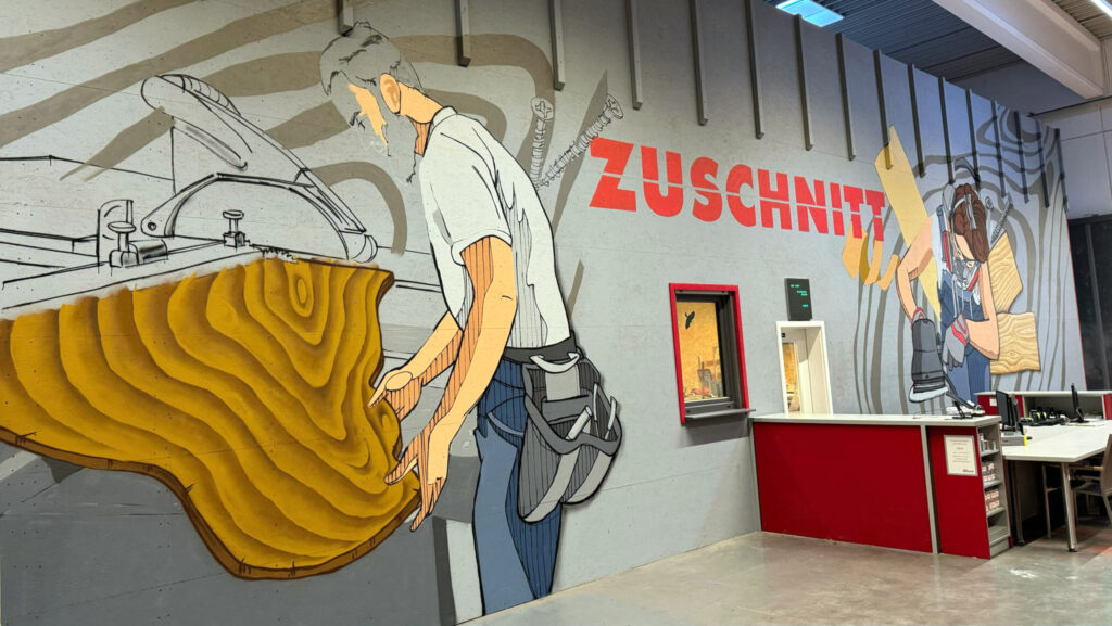 Frischer Graffiti-Style für den Zuschnitt, HolzLand Beese Unna