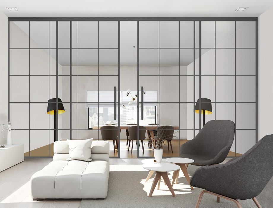linesPlus-Glastüren, Typ 15, 2 Seitenteile, 12 Flügel, Schiebetür, HolzLand Beese Unna