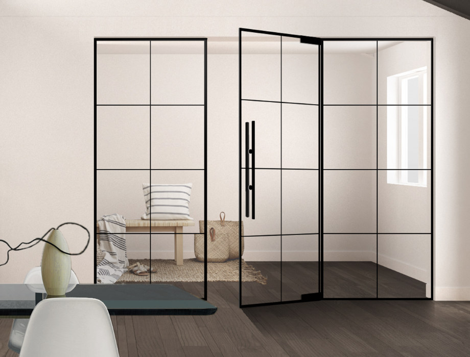 linesPlus-Glastüren, Typ 8, schwarz, Pendeltür, HolzLand Beese Unna