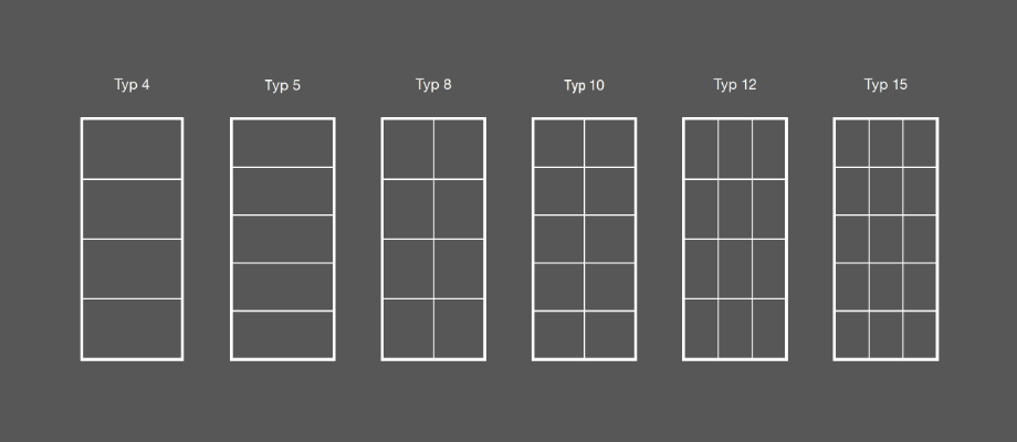 Übersicht linesPlus-Designs Typ 4, 5, 8, 10, 12 und 15, HolzLand Beese Unna